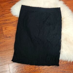 Y2K Lace Overlay Midi Black Pencil Skirt